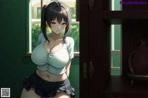 A woman in a green bathing suit sitting on a bed.