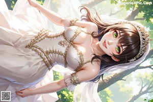 a woman in a wedding dress posing for a picture