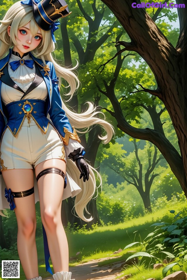 Hentai - Luminous Charm of the Aquatic Enchantress Set.1 20250125 Part 8 No.6bb3b1 A woman in a blue top hat and white shorts walking down a path.