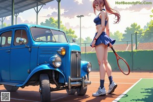 A woman holding a tennis racquet on a tennis court.