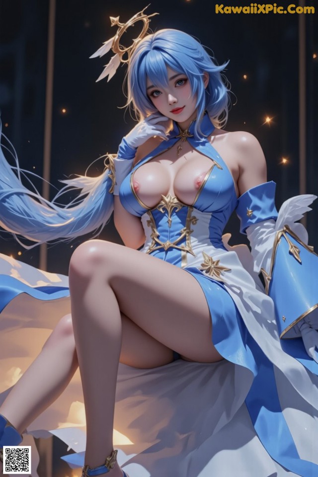Hentai - Captivating Grace of the Cosmic Maiden Set.2 20250125 Part 4 No.b5c6f5 A woman in a blue and white outfit sitting on a bed.