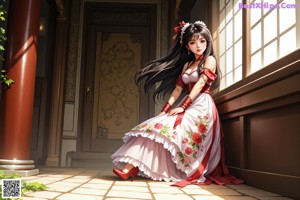 A woman in a white dress sitting on a window sill.