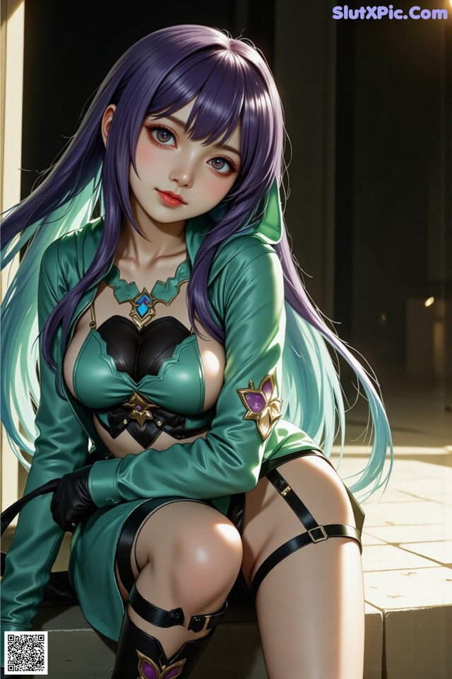 Hentai - The Velvet Nightfolds Embrace Her Regal Presence Set.1 20250104 Part 10 No.f726e6 A woman with long purple hair sitting on a ledge.